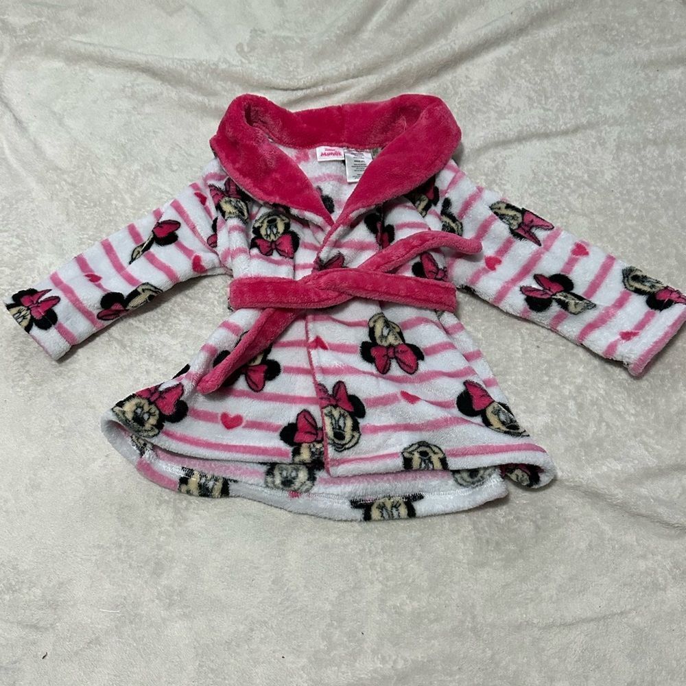 Disney Minnie Mouse Robe Pink and White Sleep Bathtime | Toddler Girls Size 2T